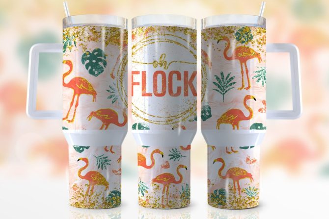 Glitter Flamingo Custom Stanley Quencher 40Oz Stainless Steel Tumbler With Handle