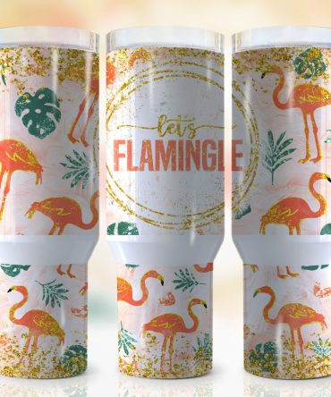 Glitter Flamingo Custom Stanley Quencher 40Oz Stainless Steel Tumbler With Handle