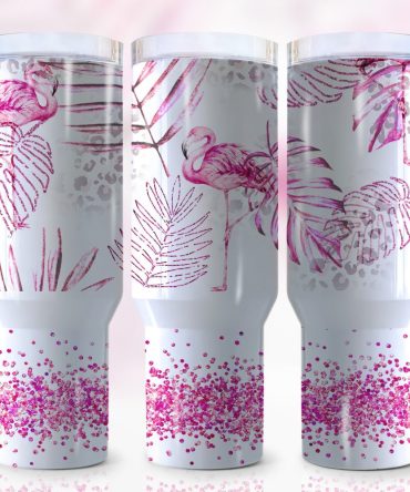 Glitter Flamingo Custom Stanley Quencher 40Oz Stainless Steel Tumbler With Handle