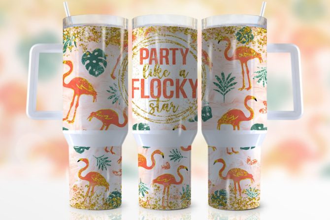 Glitter Flamingo Custom Stanley Quencher 40Oz Stainless Steel Tumbler With Handle