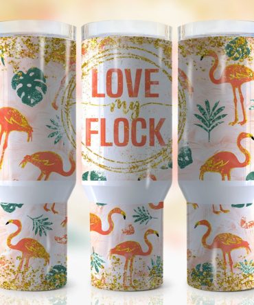 Glitter Flamingo Custom Stanley Quencher 40Oz Stainless Steel Tumbler With Handle
