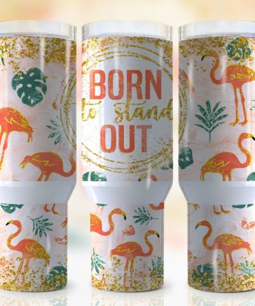 Glitter Flamingo Custom Stanley Quencher 40Oz Stainless Steel Tumbler With Handle