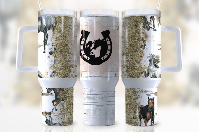 Glitter Horse Custom Stanley Quencher 40Oz Stainless Steel Tumbler With Handle