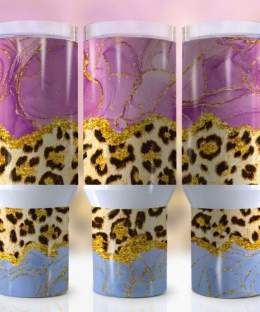 Glitter Leopard Print Custom Stanley Quencher 40Oz Stainless Steel Tumbler With Handle