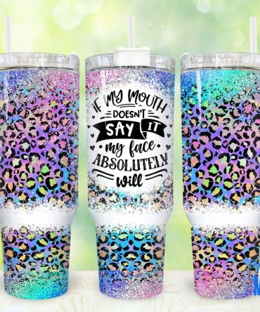 Glitter Leopard Print Custom Stanley Quencher 40Oz Stainless Steel Tumbler With Handle