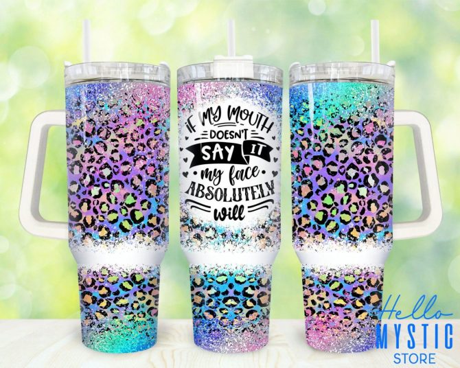 Glitter Leopard Print Custom Stanley Quencher 40Oz Stainless Steel Tumbler With Handle