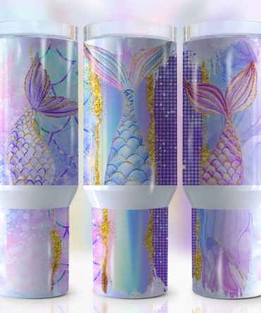 Glitter Mermaid Tail Custom Stanley Quencher 40Oz Stainless Steel Tumbler With Handle