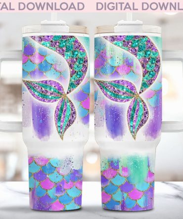 Glitter Mermaid Tail Custom Stanley Quencher 40Oz Stainless Steel Tumbler With Handle