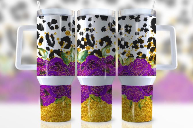 Glitter Roses Custom Stanley Quencher 40Oz Stainless Steel Tumbler With Handle