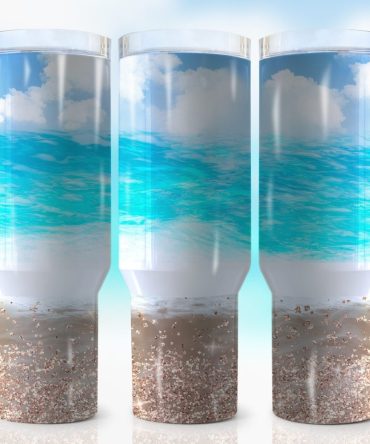 Glitter Sand Beach Custom Stanley Quencher 40Oz Stainless Steel Tumbler With Handle