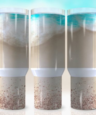 Glitter Sand Beach Custom Stanley Quencher 40Oz Stainless Steel Tumbler With Handle
