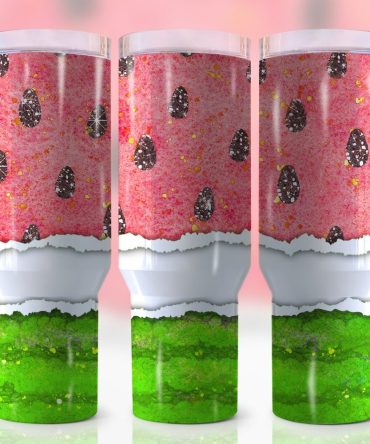 Glitter Watermelon Custom Stanley Quencher 40Oz Stainless Steel Tumbler With Handle