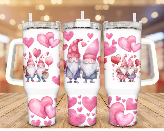 Gnome Valentines Gift Custom Stanley Quencher 40Oz Stainless Steel Tumbler With Handle