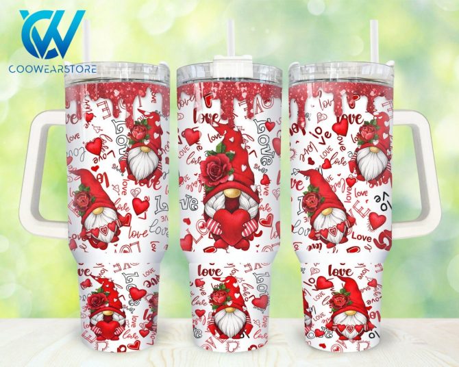 Gnomes Valentines Custom Stanley Quencher 40Oz Stainless Steel Tumbler With Handle