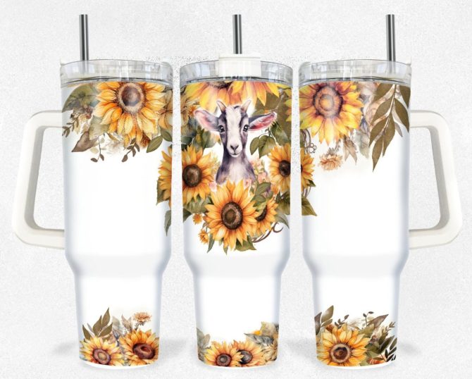Goat With Flowers Custom Stanley Quencher 40Oz Stainless Steel Tumbler With Handle