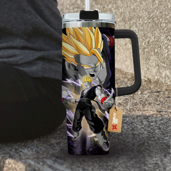 Gohan Adult Super Saiyan 2 Dragon Ball Anime Custom Stanley Quencher 40Oz Stainless Steel Tumbler With Handle - Image 4