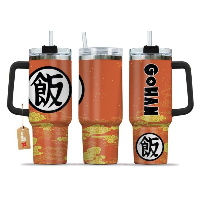 Gohan Kanji Symbol Dragon Ball Anime Custom Stanley Quencher 40Oz Stainless Steel Tumbler With Handle