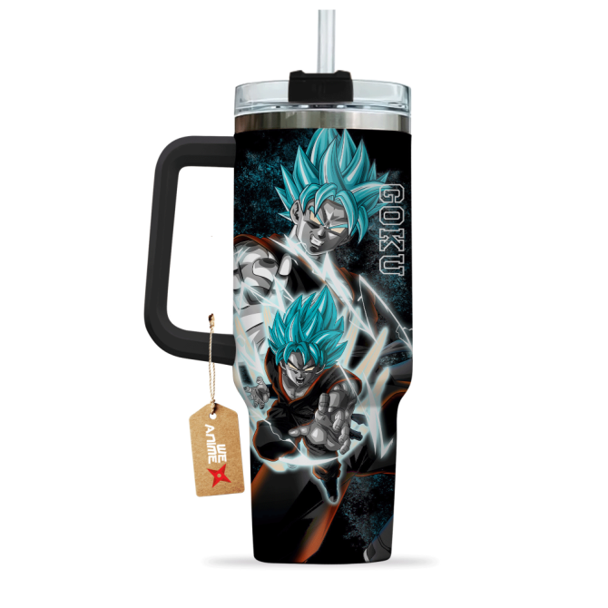 Goku Super Saiyan Blue Dragon Ball Anime Custom Stanley Quencher 40Oz Stainless Steel Tumbler With Handle - Image 2