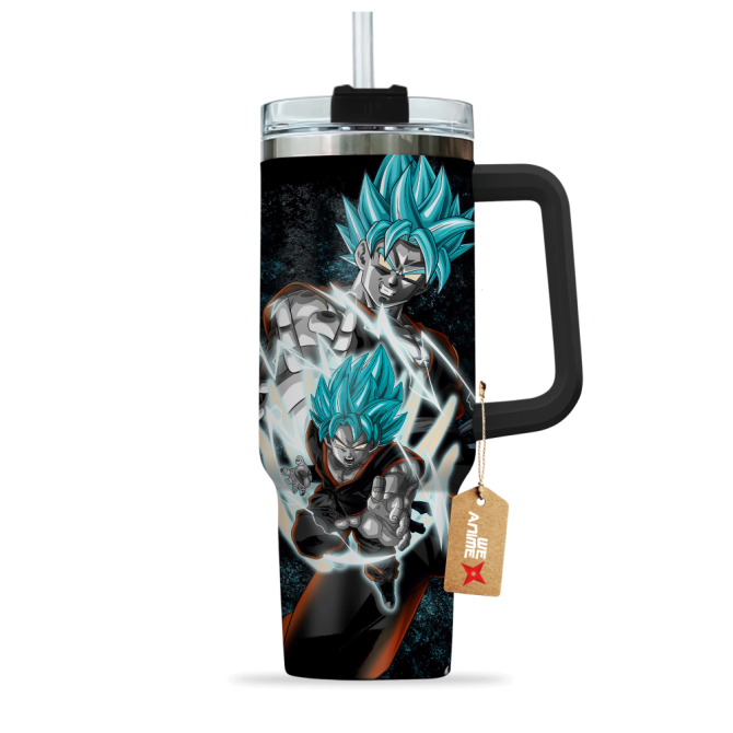 Goku Super Saiyan Blue Dragon Ball Anime Custom Stanley Quencher 40Oz Stainless Steel Tumbler With Handle - Image 3