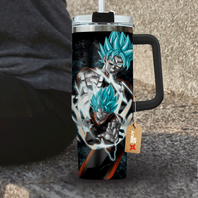 Goku Super Saiyan Blue Dragon Ball Anime Custom Stanley Quencher 40Oz Stainless Steel Tumbler With Handle - Image 4