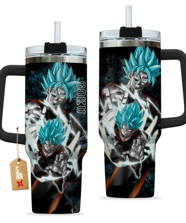 Goku Super Saiyan Blue Dragon Ball Anime Custom Stanley Quencher 40Oz Stainless Steel Tumbler With Handle