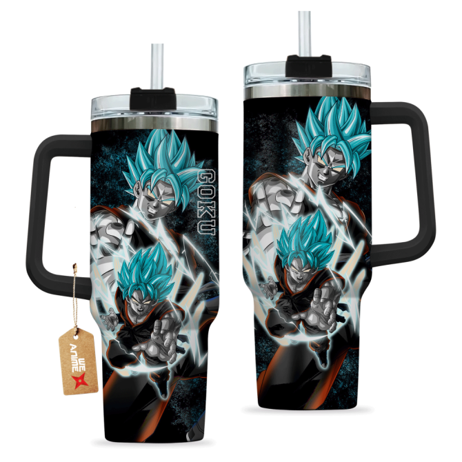 Goku Super Saiyan Blue Dragon Ball Anime Custom Stanley Quencher 40Oz Stainless Steel Tumbler With Handle