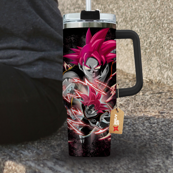 Goku Super Saiyan God Dragon Ball Anime Custom Stanley Quencher 40Oz Stainless Steel Tumbler With Handle - Image 4