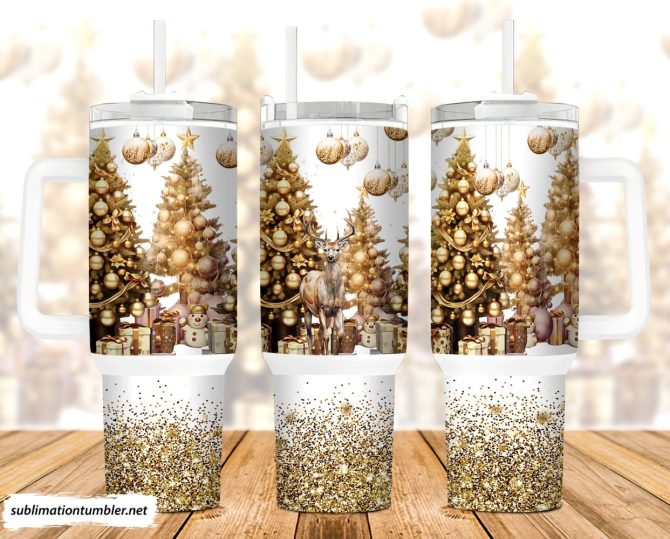 Gold Christmas Custom Stanley Quencher 40Oz Stainless Steel Tumbler With Handle