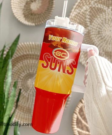 Gold Coast Suns Afl Custom Stanley Quencher 40Oz Stainless Steel Tumbler With Handle
