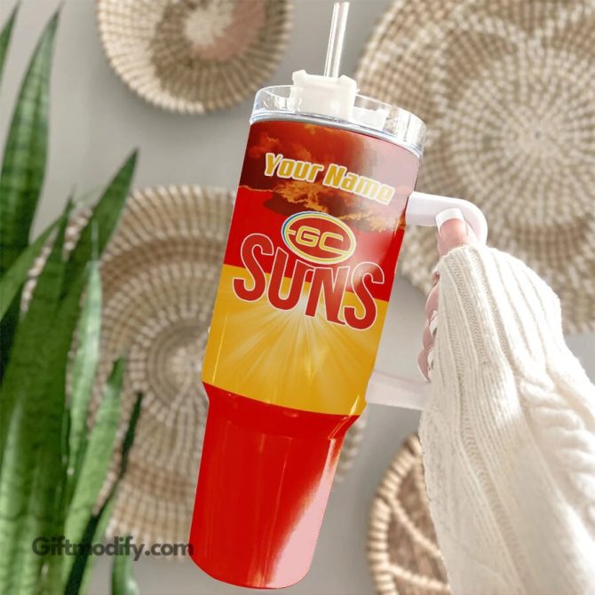 Gold Coast Suns Afl Custom Stanley Quencher 40Oz Stainless Steel Tumbler With Handle