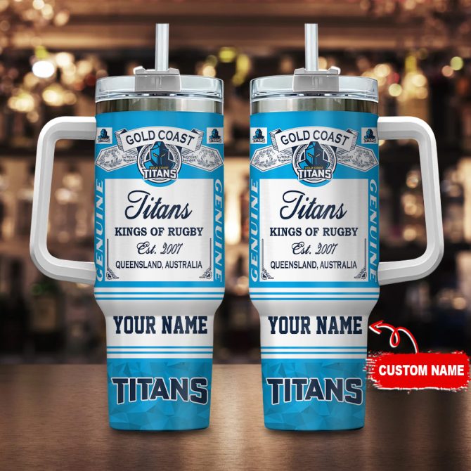 Gold Coast Titans Kings Of Rugby Nrl Custom Stanley Quencher 40Oz Stainless Steel Tumbler With Handle