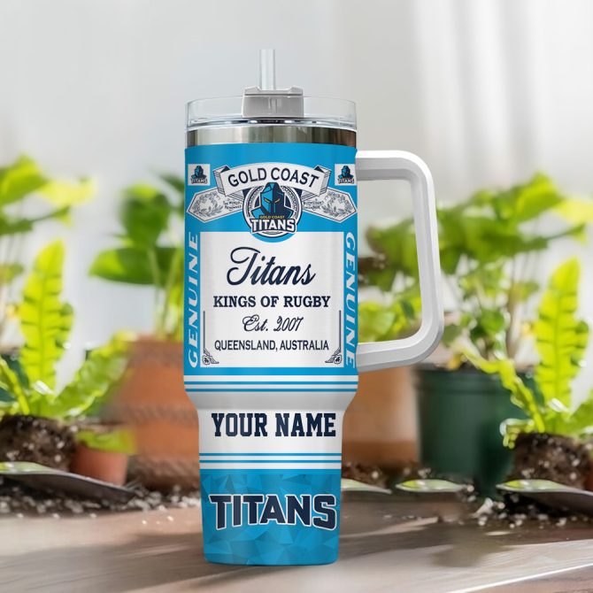 Gold Coast Titans Kings Of Rugby Nrl Custom Stanley Quencher 40Oz Stainless Steel Tumbler With Handle - Image 2