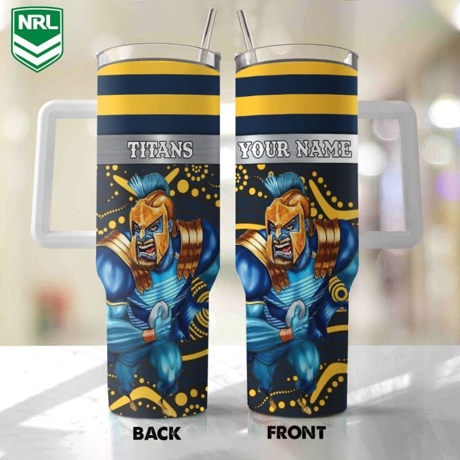 Gold Coast Titans Mascot Nrl Custom Stanley Quencher 40Oz Stainless Steel Tumbler With Handle