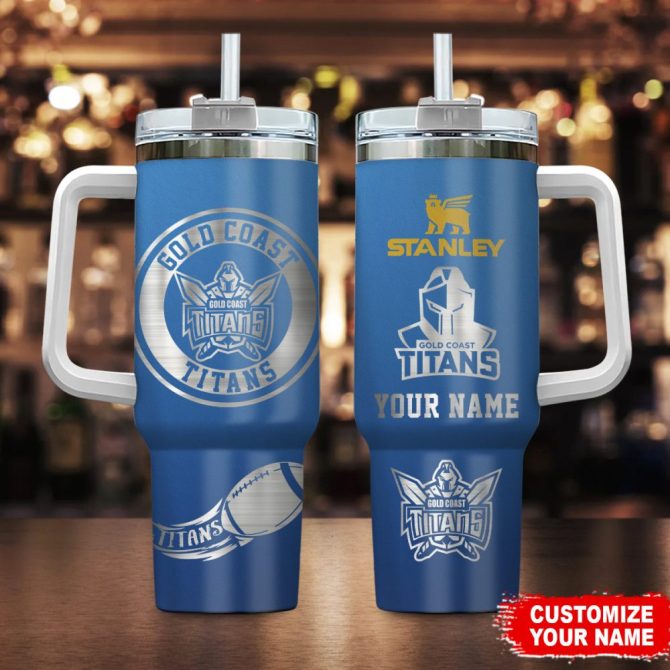 Gold Coast Titans Nrl Custom Stanley Quencher 40Oz Stainless Steel Tumbler With Handle