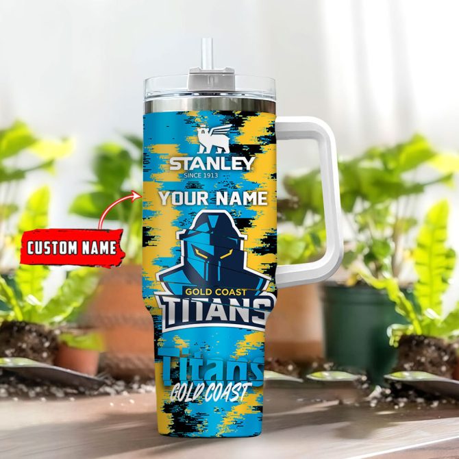 Gold Coast Titans Nrl Custom Stanley Quencher 40Oz Stainless Steel Tumbler With Handle - Image 2