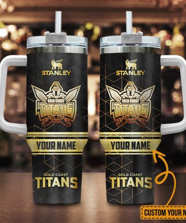 Gold Coast Titans Nrl Golden Logo Custom Stanley Quencher 40Oz Stainless Steel Tumbler With Handle