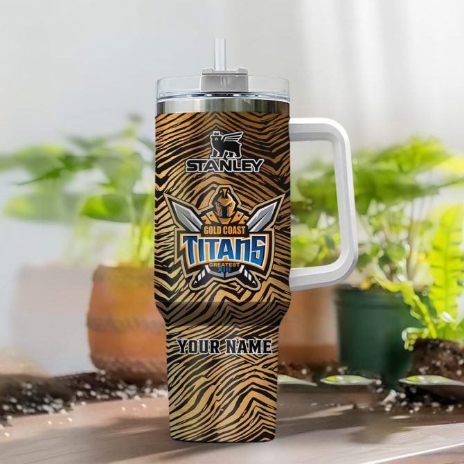 Gold Coast Titans Nrl Zubaz Print Custom Stanley Quencher 40Oz Stainless Steel Tumbler With Handle - Image 2