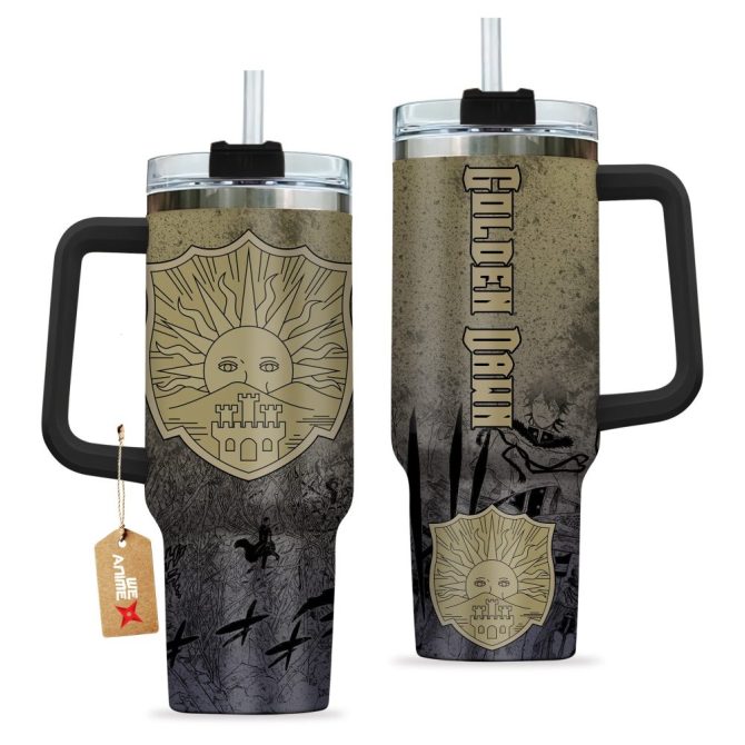Golden Dawn Symbol Black Clover Anime Custom Stanley Quencher 40Oz Stainless Steel Tumbler With Handle