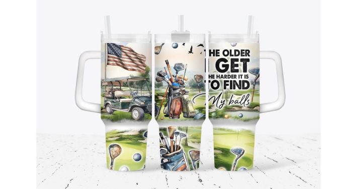 Golf With American Flag Custom Stanley Quencher 40Oz Stainless Steel Tumbler With Handle