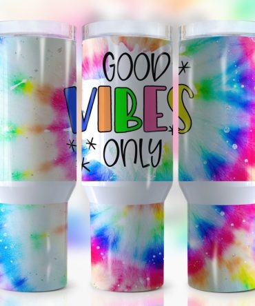 Good Vibes Only Pastel Tie Dye Custom Stanley Quencher 40Oz Stainless Steel Tumbler With Handle