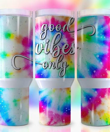 Good Vibes Only Pastel Tie Dye Custom Stanley Quencher 40Oz Stainless Steel Tumbler With Handle