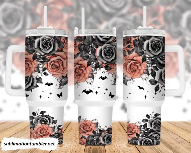 Goth Flowers Custom Stanley Quencher 40Oz Stainless Steel Tumbler With Handle