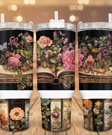 Gothic Floral Book Custom Stanley Quencher 40Oz Stainless Steel Tumbler With Handle