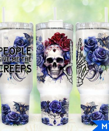Gothic Floral Skull Custom Stanley Quencher 40Oz Stainless Steel Tumbler With Handle
