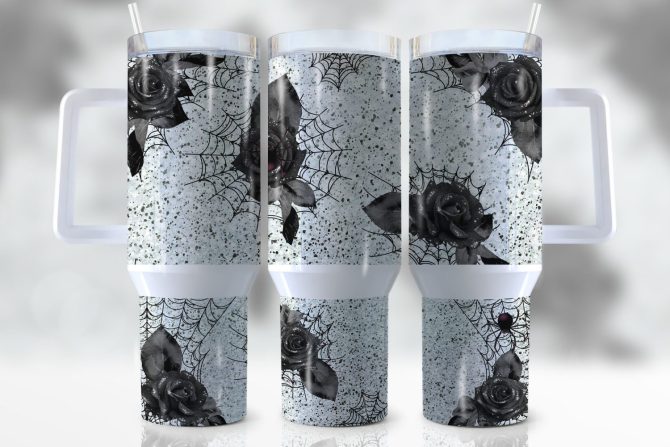 Gothic Rose And Spider Web Custom Stanley Quencher 40Oz Stainless Steel Tumbler With Handle