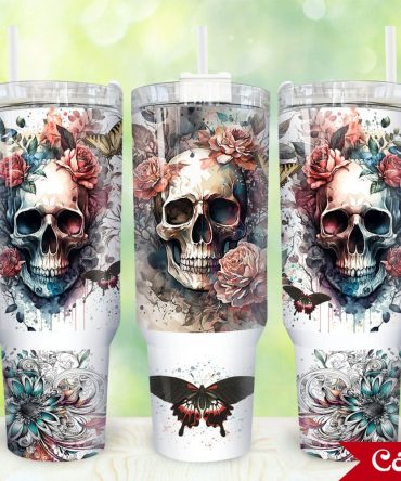 Gothic Skulls Custom Stanley Quencher 40Oz Stainless Steel Tumbler With Handle