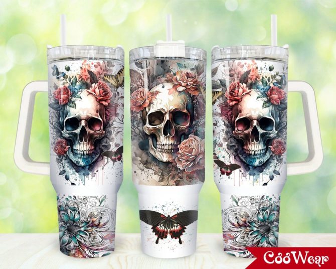 Gothic Skulls Custom Stanley Quencher 40Oz Stainless Steel Tumbler With Handle