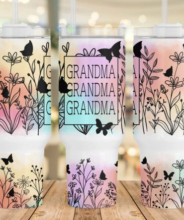 Grandma Wildflower Butterflies Custom Stanley Quencher 40Oz Stainless Steel Tumbler With Handle