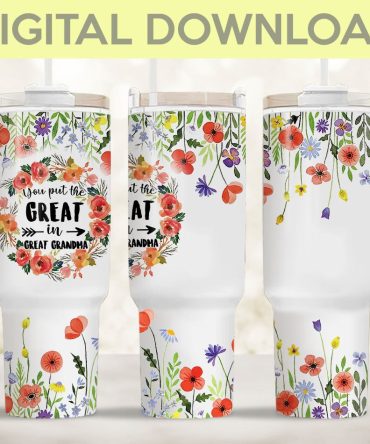 Great Grandma Colorful Flowers Custom Stanley Quencher 40Oz Stainless Steel Tumbler With Handle