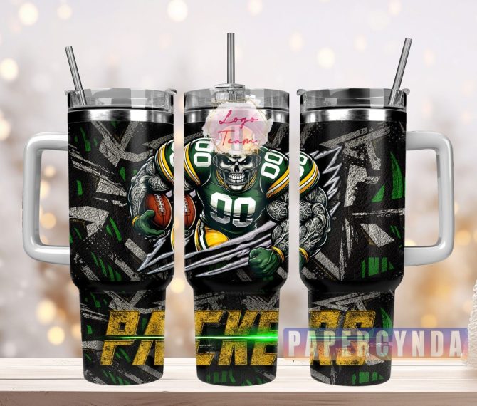 Green Bay Packers Custom Stanley Quencher 40Oz Stainless Steel Tumbler With Handle